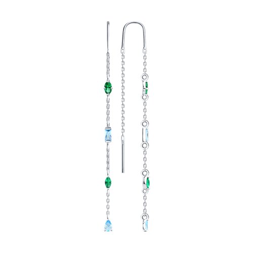 Cercei Lanț din argint  cu pietre Cubic Zirconia Albastru, Cubic Zirconia Verde