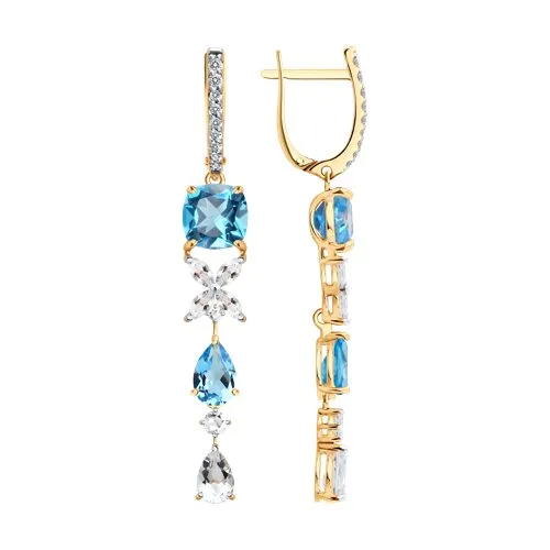 Cercei Suspendați din aur roșu cu Diamant, Cristal de munte și Topaz Swiss