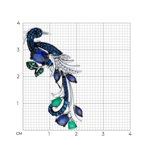 Broșă din argint  cu pietre Cubic Zirconia Colorat, Agat verde și Corindon