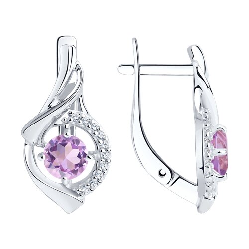 Серьги из серебра с камнями Фианит, Аметист