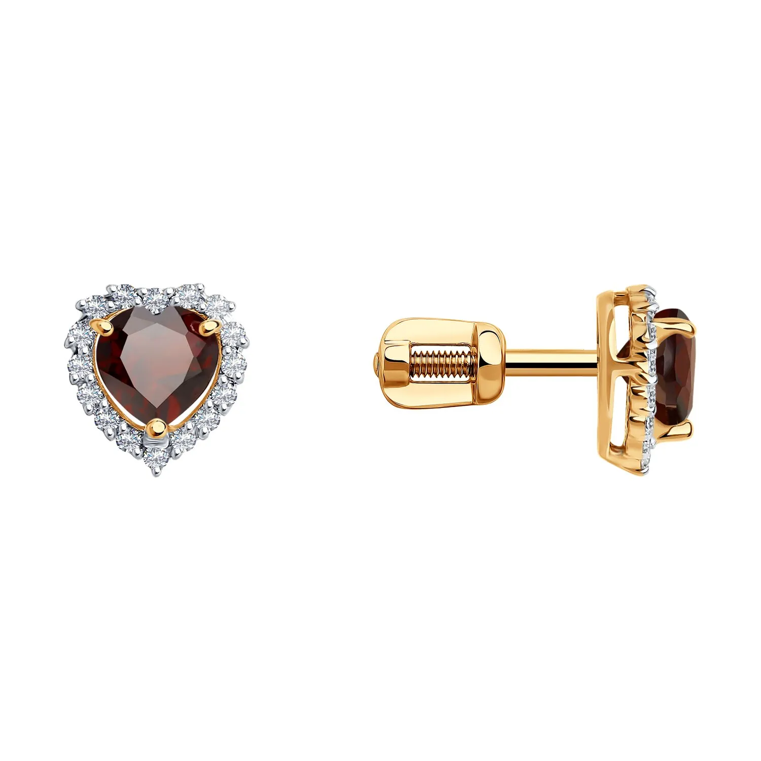 Cercei Pusete din aur roșu cu Cubic Zirconia Incolor, Granat