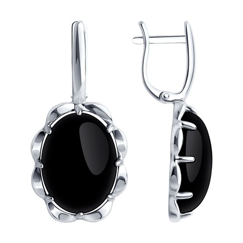 Серьги Длинные из серебра с камнями Агат черный