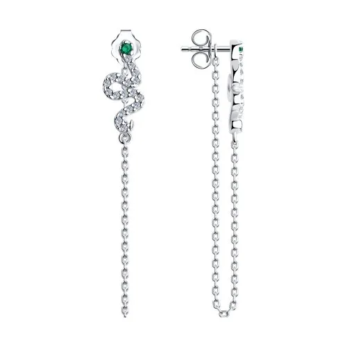 Cercei Pusete din argint cu Cubic Zirconia Incolor, Cubic Zirconia Verde