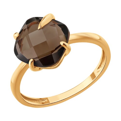 Кольцо из красного золота с камнями Кварц дымчатый