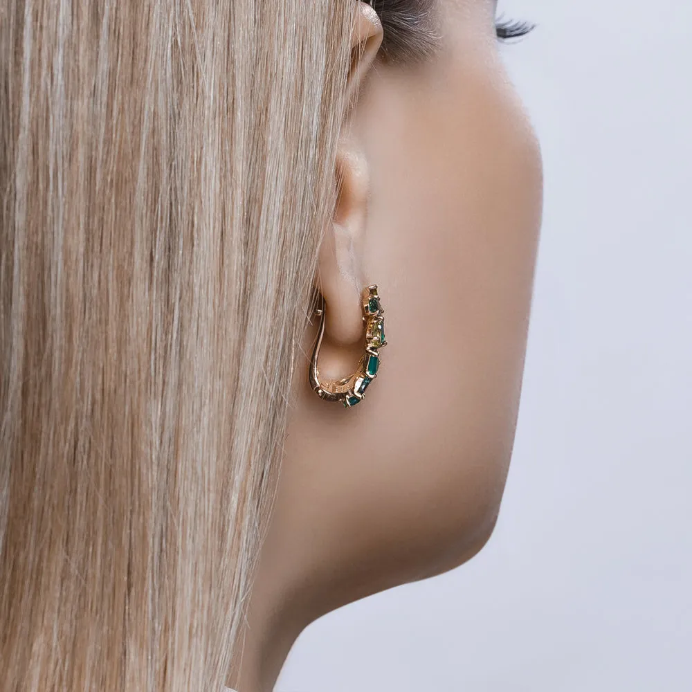 Cercei din aur roșu cu Cubic Zirconia Verde, Cubic Zirconia Albastru Safir și Agat verde