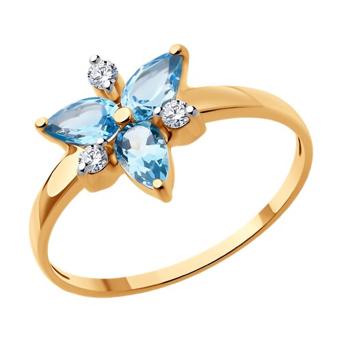 Inel din aur roșu cu pietre Cubic Zirconia Incolor, Topaz Swiss