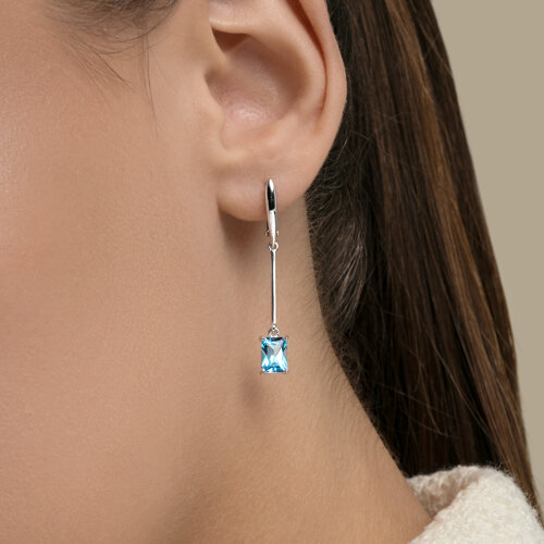 Серьги Длинные из белого золота с камнями Топаз Swiss