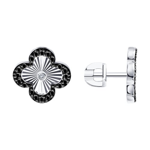 Cercei Pusete din aur alb cu pietre Diamant, Diamant negru