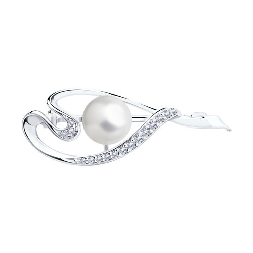 Broșă din argint  cu pietre Cubic Zirconia Incolor, Perla Imit.