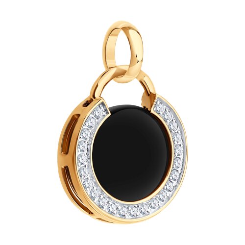 Pandantiv din aur roșu cu pietre Cubic Zirconia Incolor, Agat negru