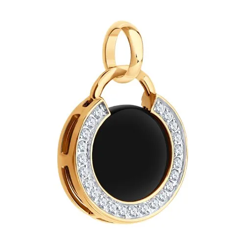 Pandantiv din aur roșu cu Cubic Zirconia Incolor, Agat negru