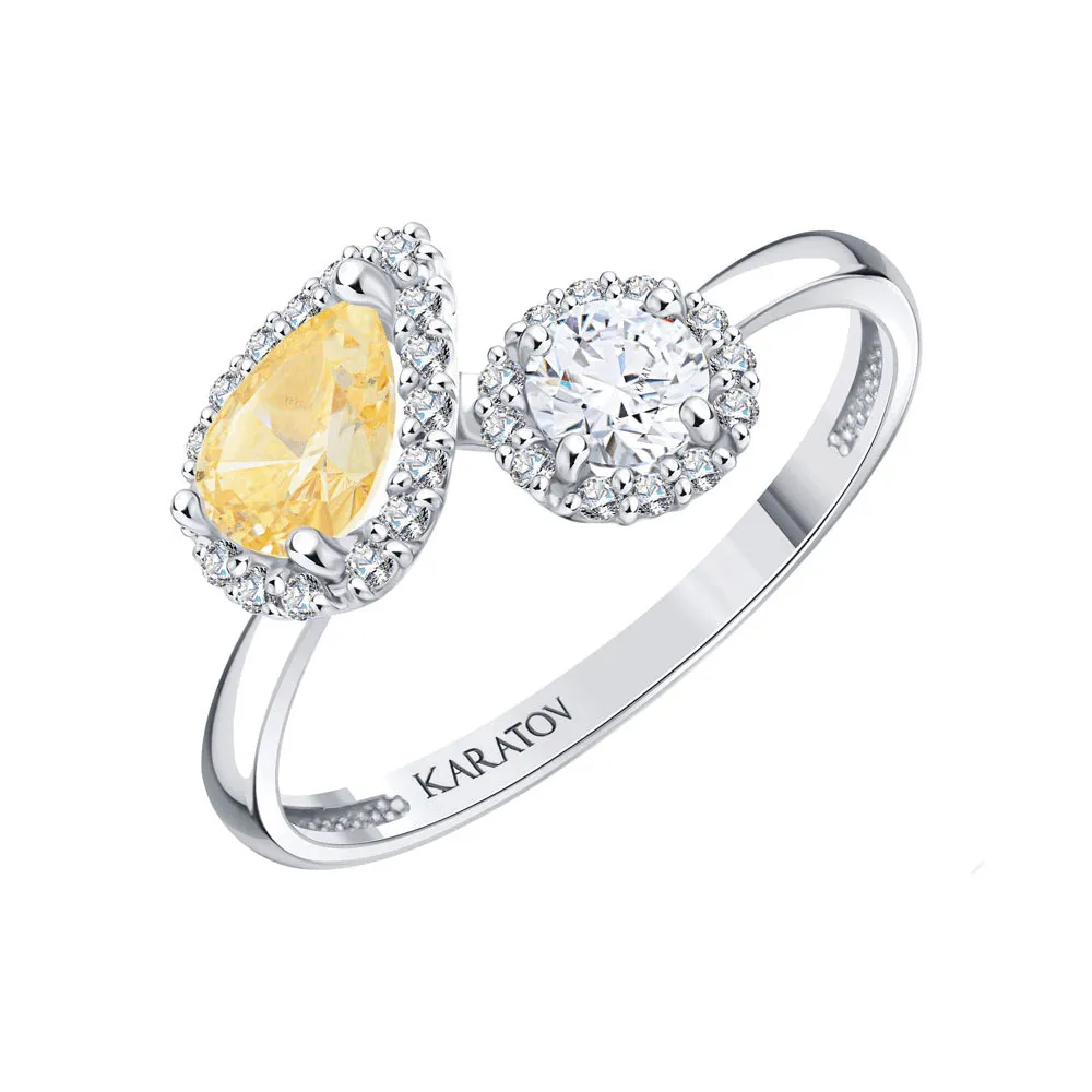 Inel din aur alb cu Cubic Zirconia Incolor, Cubic Zirconia Galben