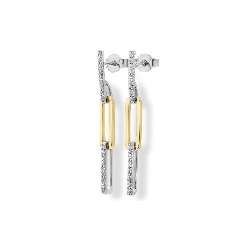 Серьги Пусеты из белого и желтого золота с камнями Бриллиант