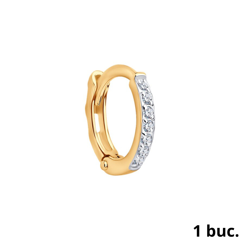 Серьга Одиночная из красного золота с камнями Фианит