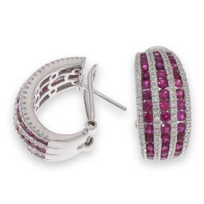 Cercei din argint  cu pietre Cubic Zirconia Incolor, Cubic Zirconia Roșu