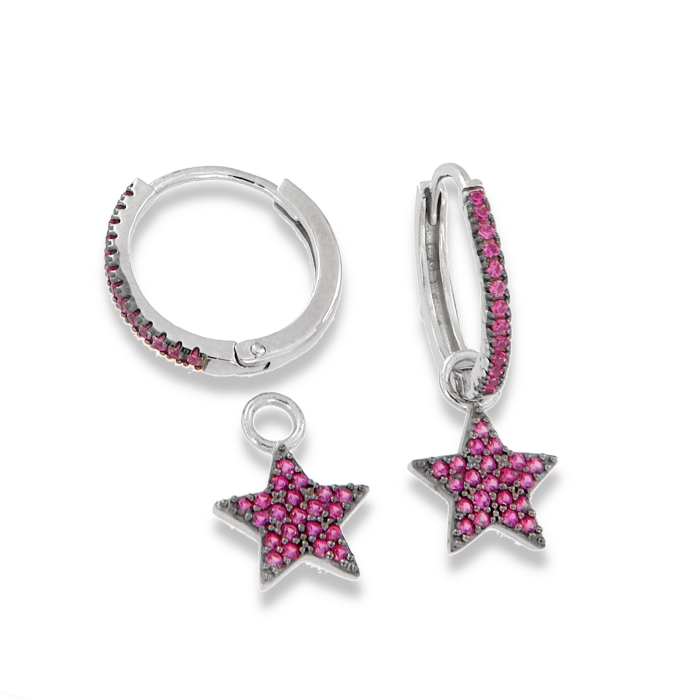 Cercei Creole din argint  cu pietre Cubic Zirconia Roșu