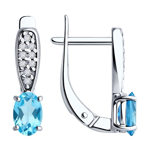 Серьги из серебра с камнями Фианит, Топаз голубой