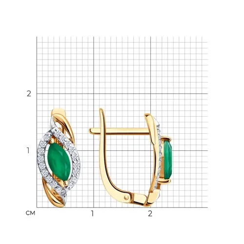 Cercei din aur roșu cu Cubic Zirconia Incolor, Agat verde
