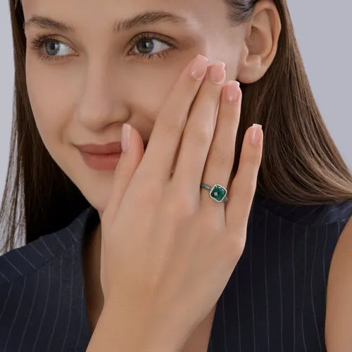 Inel din argint cu Cubic Zirconia Verde, Cuart Verde (sint.)