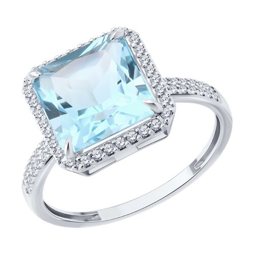 Inel din aur alb cu pietre Diamant, Topaz albastru