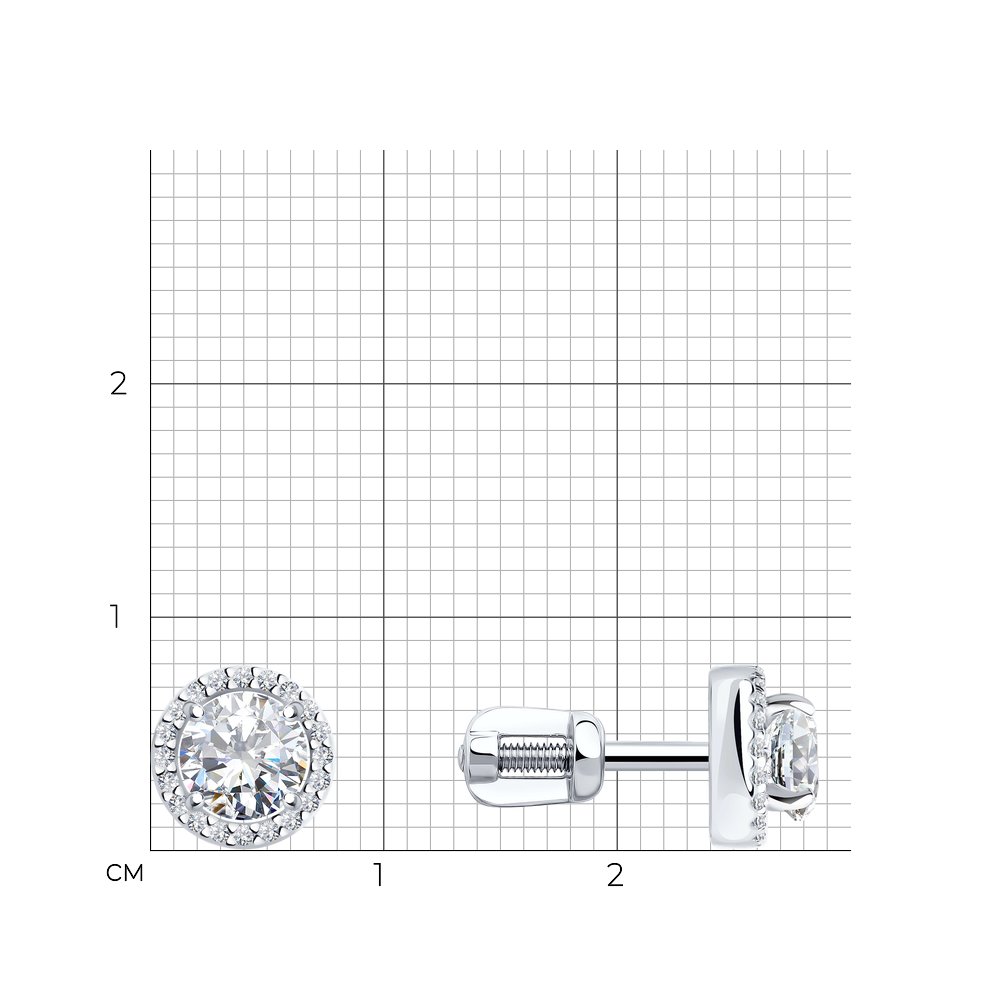 Cercei Pusete din aur alb cu pietre Cubic Zirconia Incolor