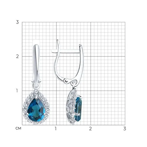 Cercei Suspendați din aur alb cu Cubic Zirconia Incolor, Topaz London