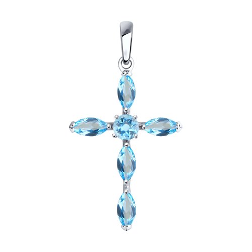 Cruce din argint  cu pietre Topaz albastru