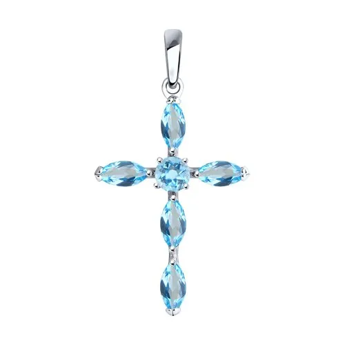 Cruce din argint cu Topaz albastru