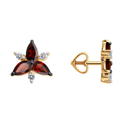 Cercei Pusete din aur roșu cu pietre Cubic Zirconia Incolor, Granat