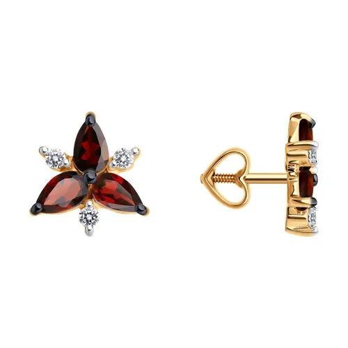 Cercei Pusete din aur roșu cu Cubic Zirconia Incolor, Granat