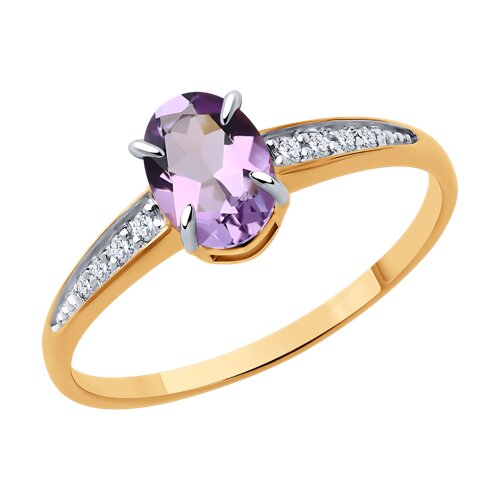 Кольцо из красного золота с камнями Фианит, Аметист