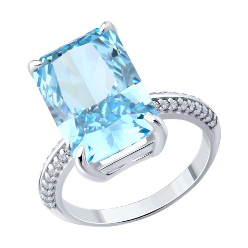 Кольцо из серебра с камнями Фианит, Фианит Синий