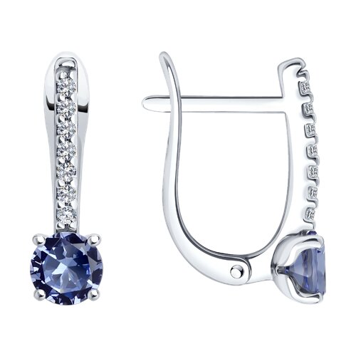 Cercei din argint  cu pietre Cubic Zirconia Incolor, Tanzanit sital (sintetic)