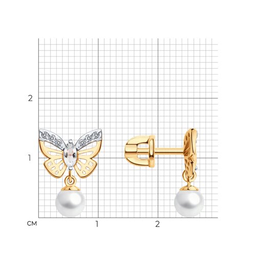 Cercei Pusete din aur roșu cu pietre Cubic Zirconia Incolor, Cristal de munte și Perla Albă