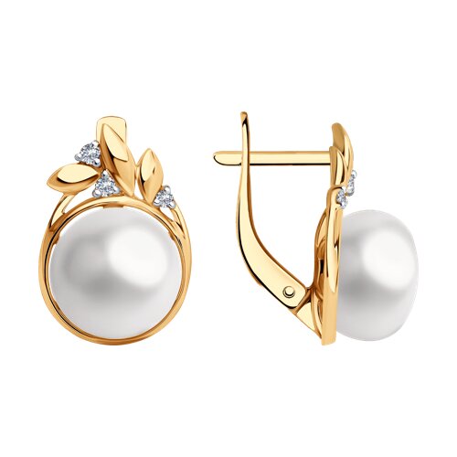 Cercei din aur roșu cu pietre Cubic Zirconia Incolor, Perla Albă