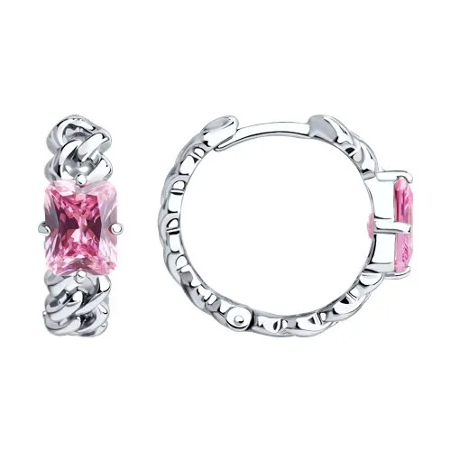 Cercei Creole din argint cu Cubic Zirconia Roz