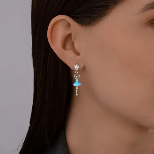 Cercei Pusete din argint cu Cubic Zirconia Incolor, Emailare