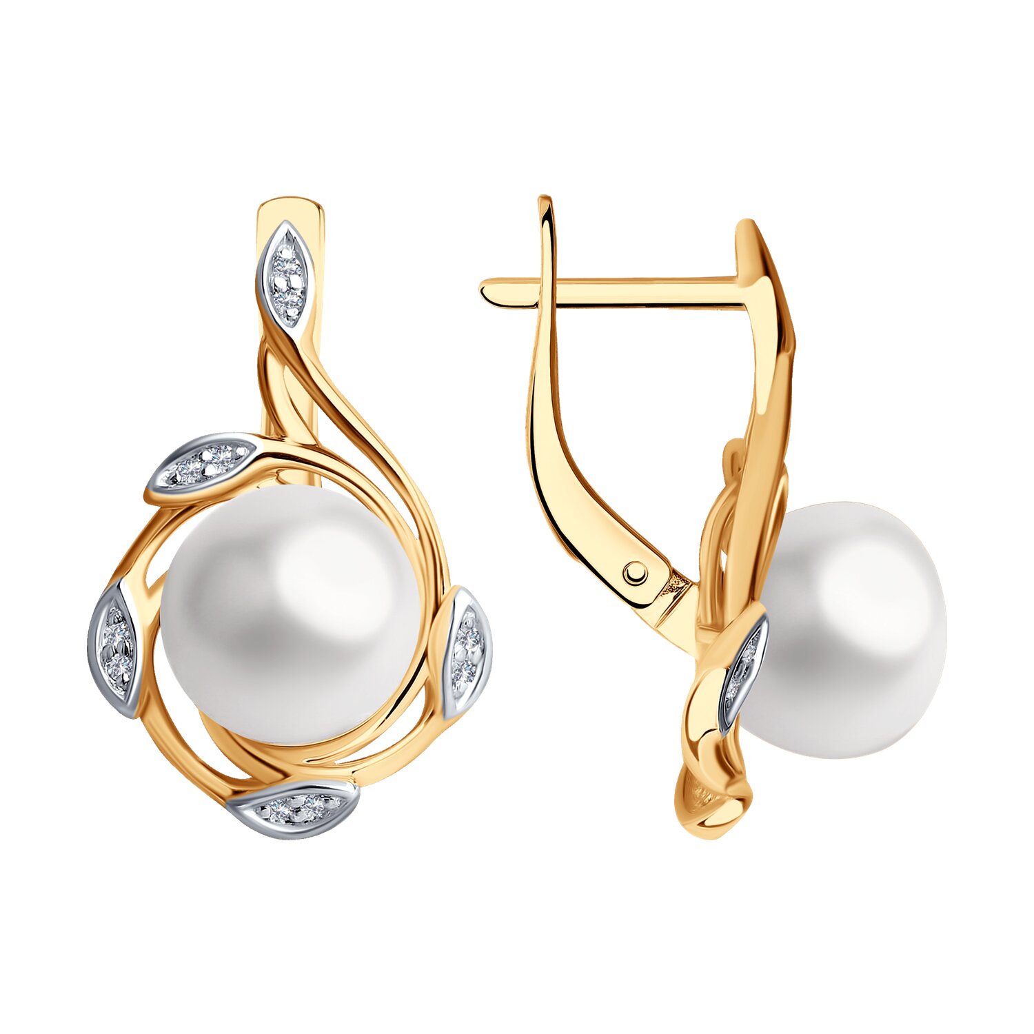 Cercei din aur roșu cu pietre Cubic Zirconia Incolor, Perla Albă
