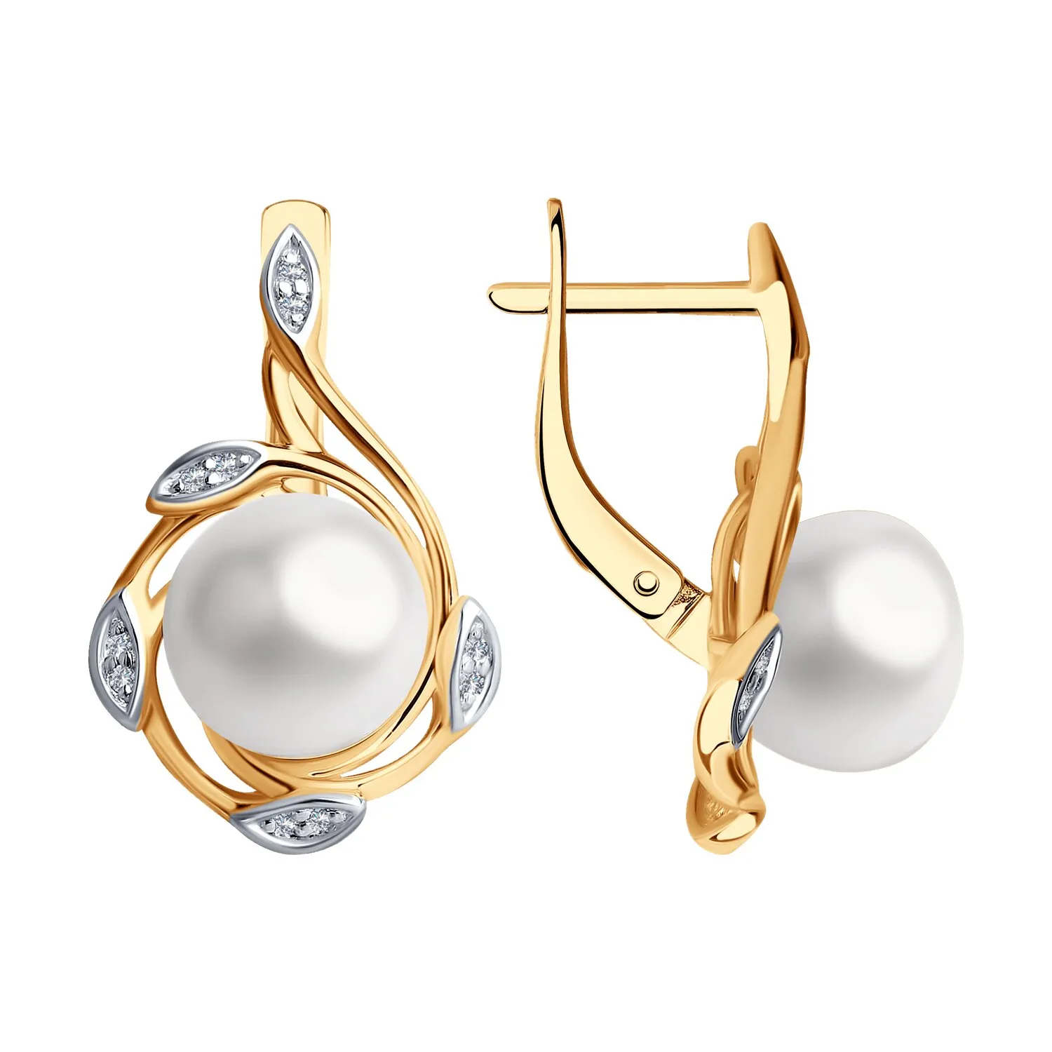 Cercei din aur roșu cu Cubic Zirconia Incolor, Perla Albă