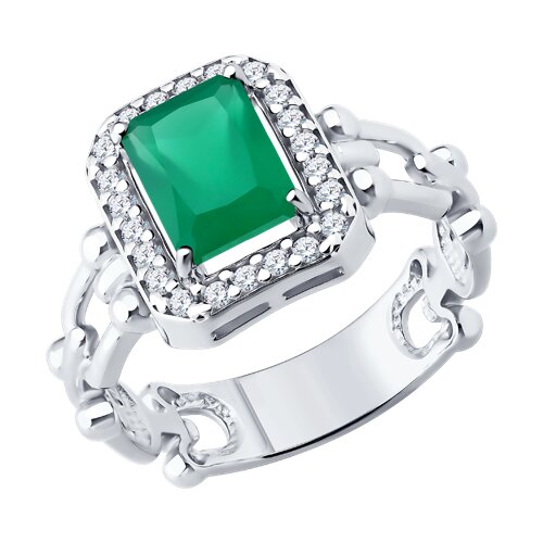 Inel din argint  cu pietre Cubic Zirconia Incolor, Agat verde