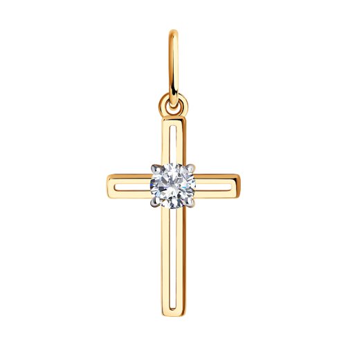 Cruce din aur roșu cu pietre Cubic Zirconia Incolor