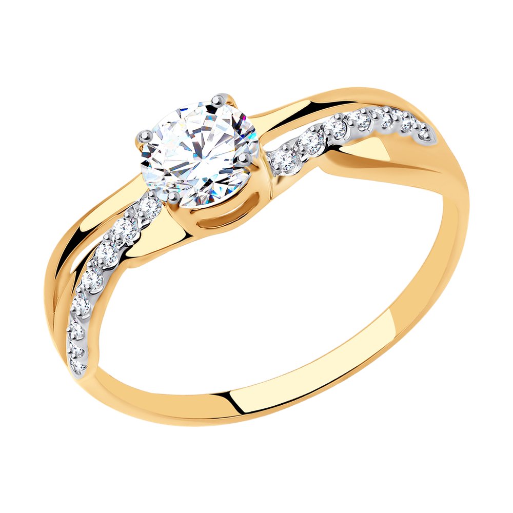 Кольцо из красного золота с камнями Фианит