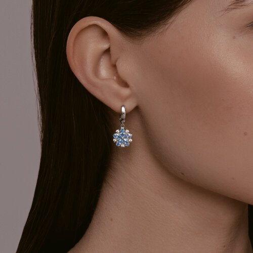 Cercei Creole din argint  cu pietre Cubic Zirconia Incolor, Cubic Zirconia Albastru