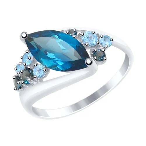 Inel din aur alb cu Cubic Zirconia Albastru Safir, Topaz London și Topaz Swiss