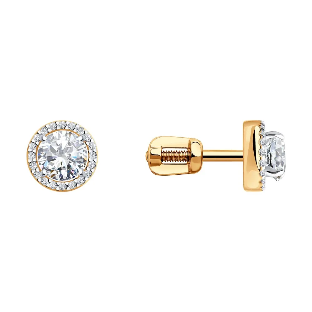 Cercei Pusete din aur roșu cu Cubic Zirconia Incolor