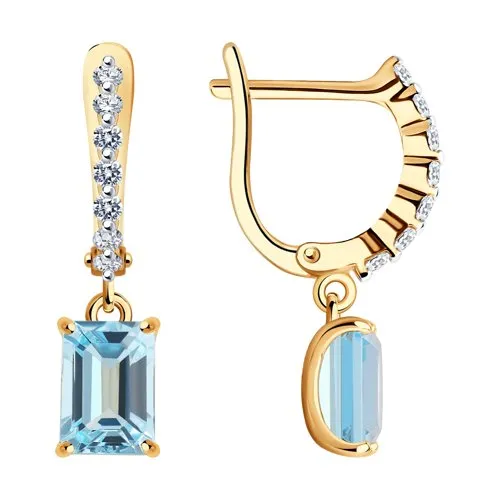 Cercei Suspendați din aur roșu cu Cubic Zirconia Incolor, Topaz albastru
