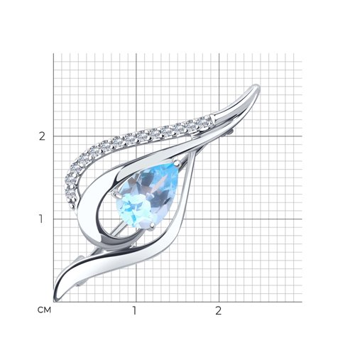 Broșă din argint  cu pietre Cubic Zirconia Incolor, Topaz albastru