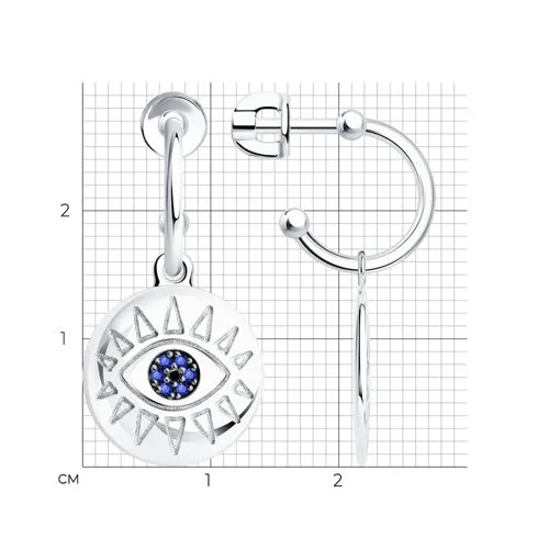 Cercei Pusete din argint cu Cubic Zirconia Negru, Cubic Zirconia Albastru Safir