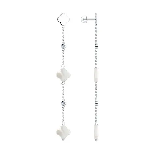 Cercei Pusete din argint cu Cubic Zirconia Incolor, Sidef Alb