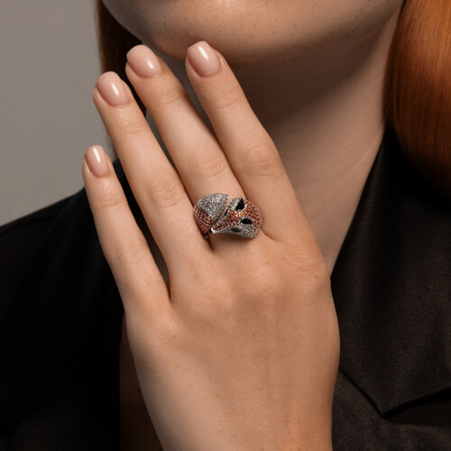 Inel din argint  cu pietre Cubic Zirconia Incolor, Cubic Zirconia Orange și Emailare